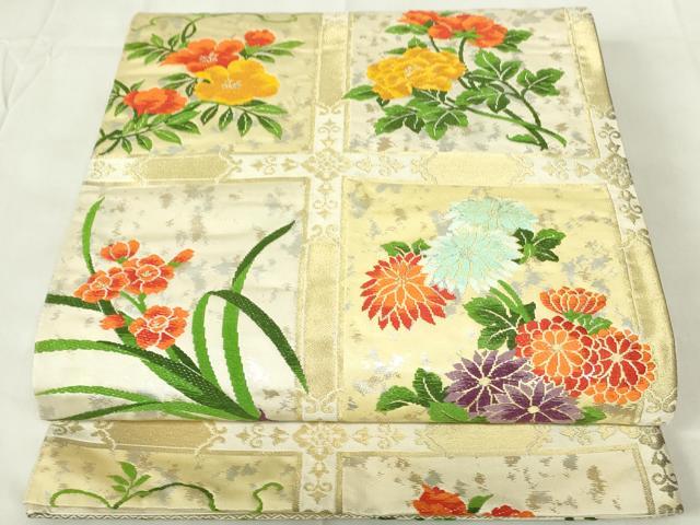 平和屋着物◎六通柄袋帯　唐織　天井草花文　金銀糸　引箔　正絹　逸品　DAAZ9407qp