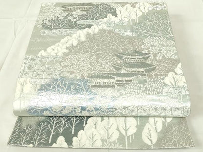 平和屋着物◎六通柄袋帯 秀水錦 風景文 プラチナ二重織 正絹 逸品 DAAZ9434qp