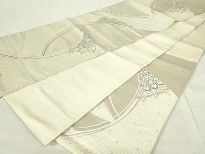 平和屋着物◎六通柄袋帯 唐織 孔雀羽花文 プラチナ二重箔 正絹 逸品 DAAZ9438qp