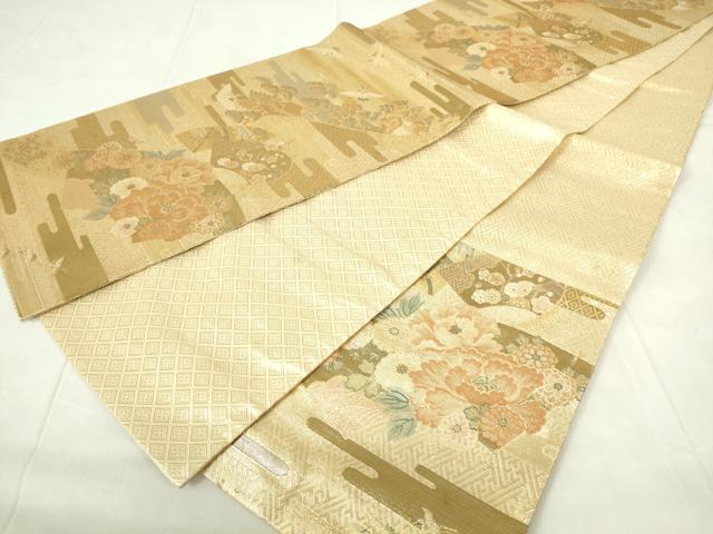 平和屋着物◎佐賀錦 六通柄袋帯 地紙飛鶴花文 松竹梅 金糸 正絹 逸品 DAAZ9442qp