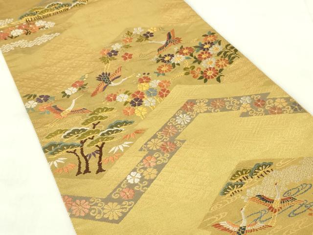 平和屋着物◎六通柄袋帯 唐織 松皮菱飛鶴花文 金糸 正絹 逸品 DAAZ9482qp