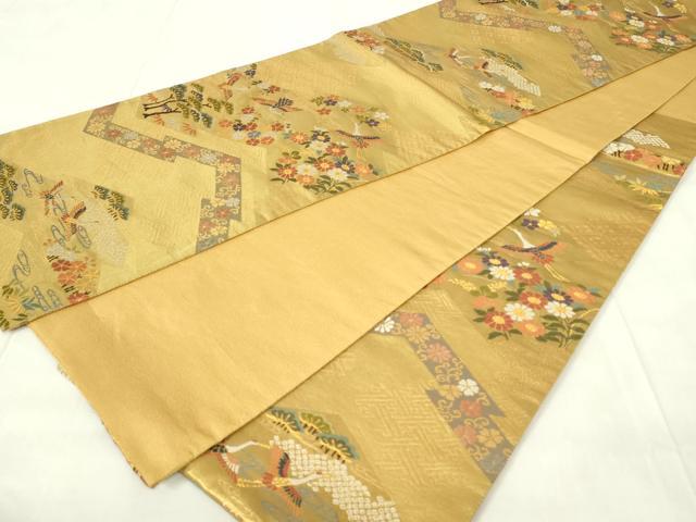 平和屋着物◎六通柄袋帯 唐織 松皮菱飛鶴花文 金糸 正絹 逸品 DAAZ9482qp