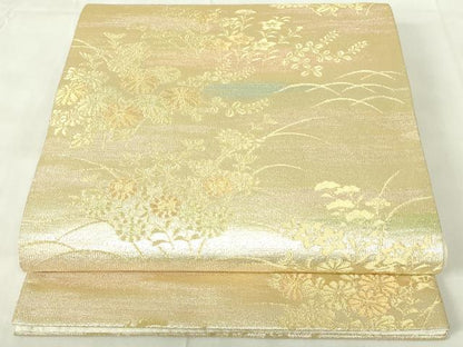 平和屋着物◎六通柄袋帯 秋草文 金糸 正絹 逸品 DAAZ9485qp