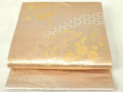 平和屋着物◎六通柄袋帯　地紙吉祥花鳥文　金銀糸　正絹　逸品　DAAZ9492qp