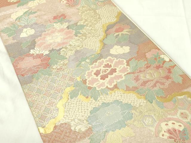 平和屋着物◎六通柄袋帯　吉祥花文　金銀糸　正絹　逸品　DAAZ9494qp