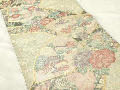 平和屋着物◎佐賀錦　六通柄袋帯　地紙鴛鴦花文　金銀糸　正絹　逸品　DAAZ9495qp