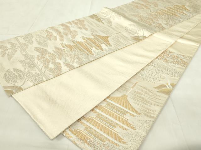 平和屋着物◎六通柄袋帯　五重塔　風景文　金銀糸　正絹　逸品　DAAZ9496qp