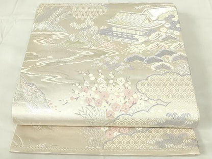 平和屋着物◎六通柄袋帯　唐織　風景文　金銀糸　正絹　逸品　DAAZ9507qp