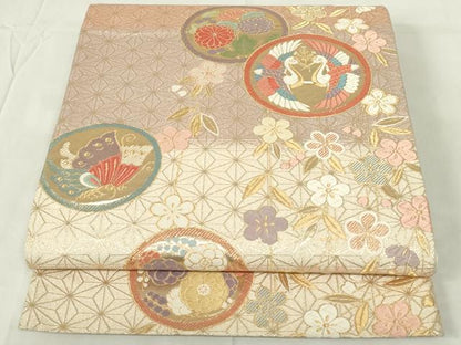平和屋着物◎六通柄袋帯　花鳥丸文　鶴　金糸　正絹　逸品　DAAZ9509qp