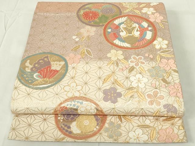 平和屋着物◎六通柄袋帯　花鳥丸文　鶴　金糸　正絹　逸品　DAAZ9509qp