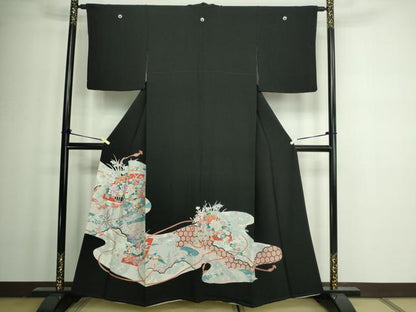 平和屋着物■豪華黒留袖 駒刺繍 地紙花鳥文 銀彩 正絹 逸品 DAAZ9530sf
