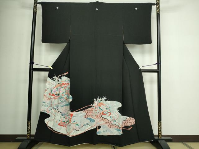 平和屋着物■豪華黒留袖 駒刺繍 地紙花鳥文 銀彩 正絹 逸品 DAAZ9530sf