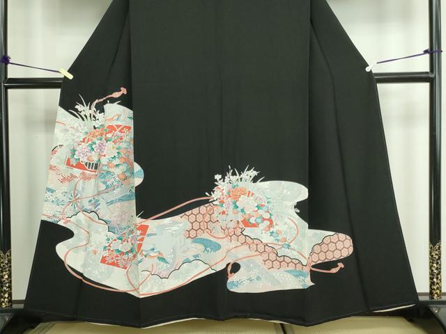 平和屋着物■豪華黒留袖 駒刺繍 地紙花鳥文 銀彩 正絹 逸品 DAAZ9530sf