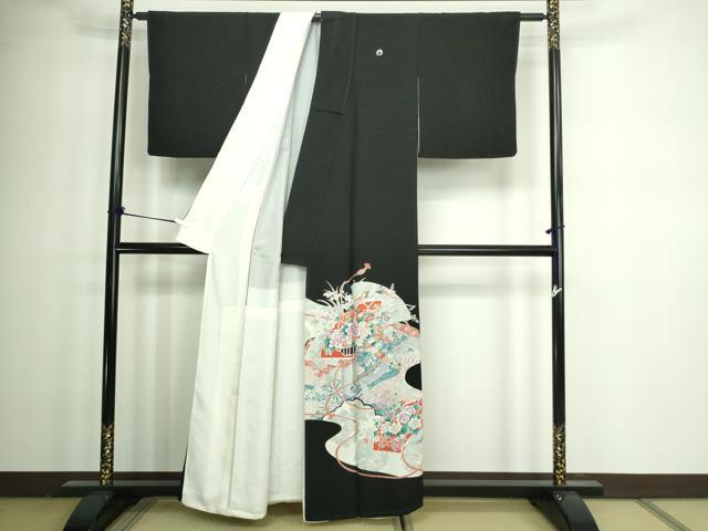 平和屋着物■豪華黒留袖 駒刺繍 地紙花鳥文 銀彩 正絹 逸品 DAAZ9530sf