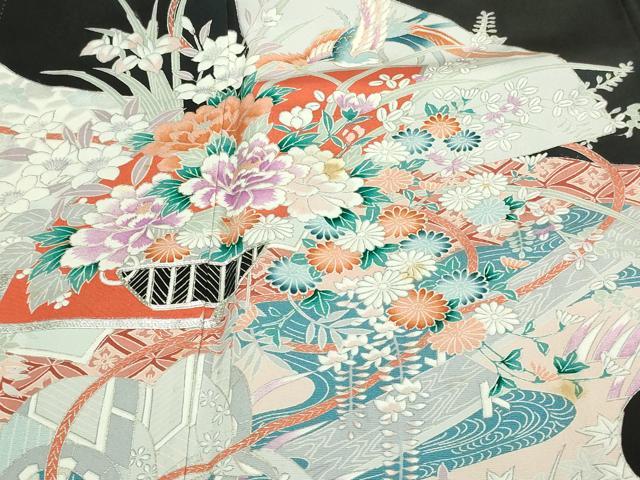 平和屋着物■豪華黒留袖 駒刺繍 地紙花鳥文 銀彩 正絹 逸品 DAAZ9530sf