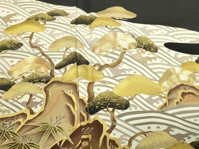 平和屋着物■豪華黒留袖　駒刺繍　松文　金彩　正絹　逸品　DAAZ9600sf