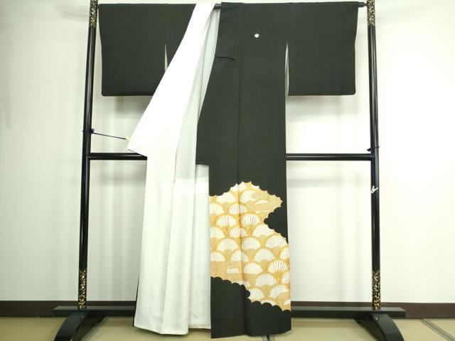 平和屋着物■豪華黒留袖　駒刺繍　菊青海波　金彩　正絹　逸品　DAAZ9721sf