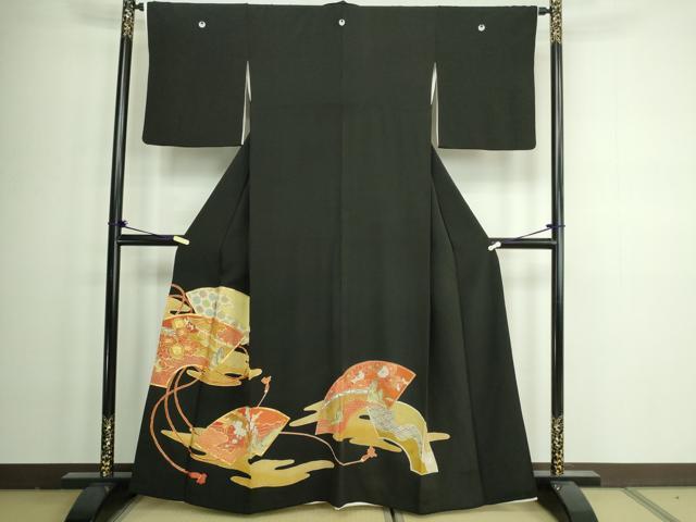平和屋着物■豪華黒留袖　駒刺繍　地紙風景文　金彩　正絹　逸品　DAAZ9734sf