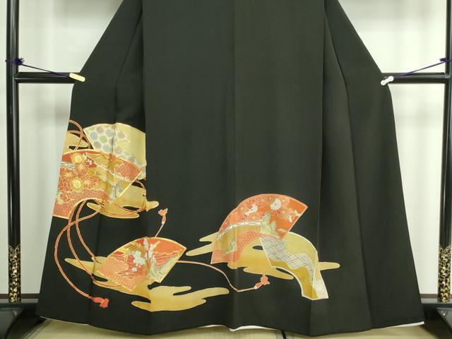 平和屋着物■豪華黒留袖　駒刺繍　地紙風景文　金彩　正絹　逸品　DAAZ9734sf