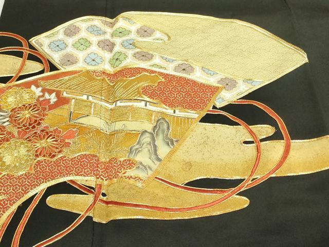 平和屋着物■豪華黒留袖　駒刺繍　地紙風景文　金彩　正絹　逸品　DAAZ9734sf