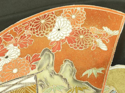 平和屋着物■豪華黒留袖　駒刺繍　地紙風景文　金彩　正絹　逸品　DAAZ9734sf