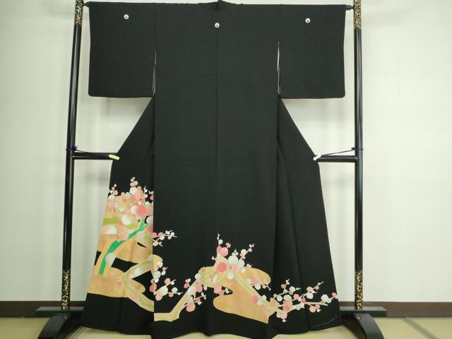 平和屋着物■豪華黒留袖　駒刺繍　枝梅文　金彩　正絹　逸品　DAAZ9790sf