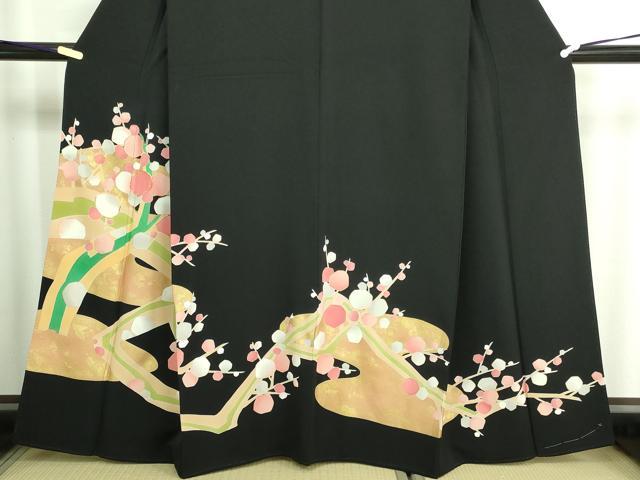 平和屋着物■豪華黒留袖　駒刺繍　枝梅文　金彩　正絹　逸品　DAAZ9790sf