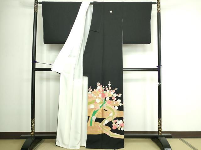 平和屋着物■豪華黒留袖　駒刺繍　枝梅文　金彩　正絹　逸品　DAAZ9790sf