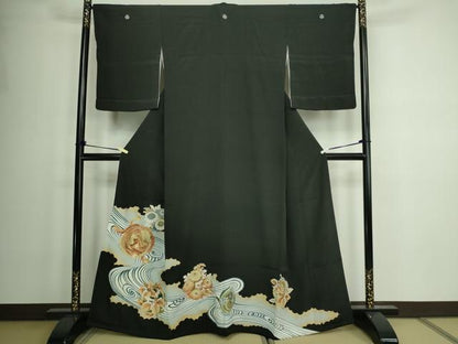平和屋着物■豪華黒留袖　刺繍　鳳凰花文　金彩　正絹　逸品　DAAZ9855sf
