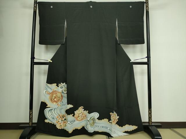 平和屋着物■豪華黒留袖　刺繍　鳳凰花文　金彩　正絹　逸品　DAAZ9855sf