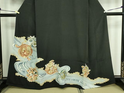 平和屋着物■豪華黒留袖　刺繍　鳳凰花文　金彩　正絹　逸品　DAAZ9855sf