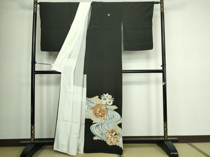 平和屋着物■豪華黒留袖　刺繍　鳳凰花文　金彩　正絹　逸品　DAAZ9855sf