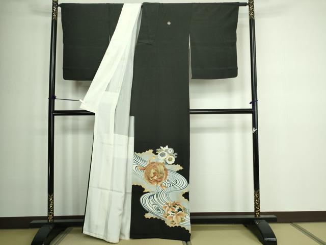 平和屋着物■豪華黒留袖　刺繍　鳳凰花文　金彩　正絹　逸品　DAAZ9855sf