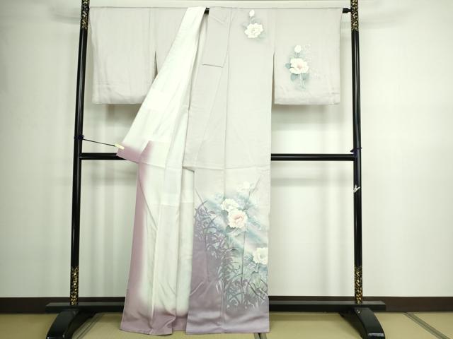 平和屋着物●訪問着　手描き　草花文　正絹　逸品　AABC9258ck 平和屋着物□訪問着 手描き 草花文 シルエット 暈し染め 正絹 逸品