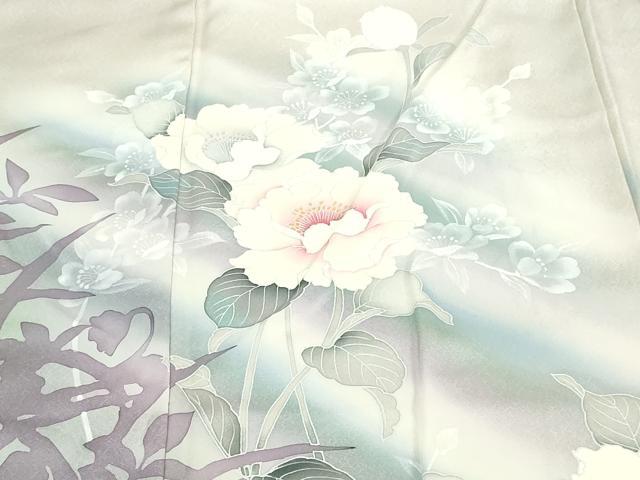 平和屋着物□訪問着 手描き 草花文 シルエット 暈し染め 正絹 逸品