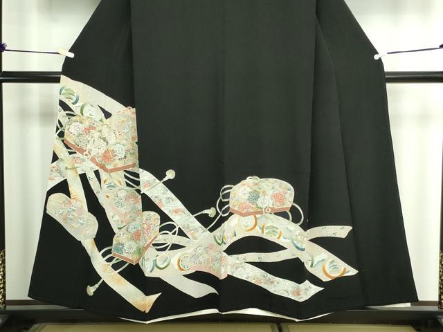平和屋着物■豪華黒留袖　駒刺繍　文箱花文　金彩　正絹　逸品　DAAZ9873sf