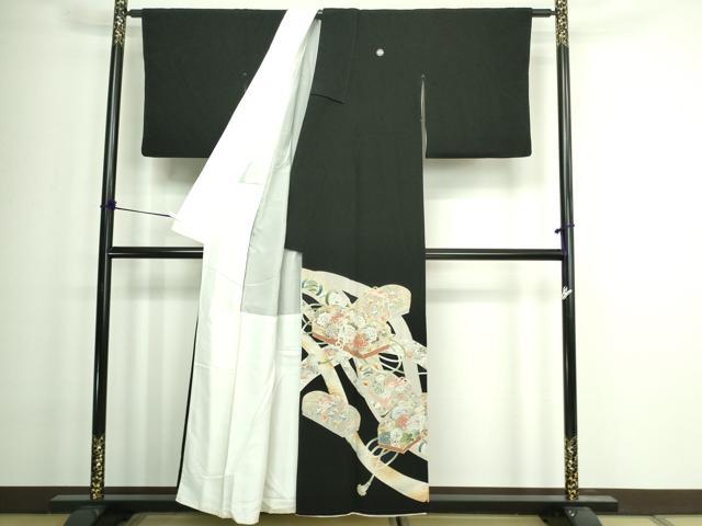 平和屋着物■豪華黒留袖　駒刺繍　文箱花文　金彩　正絹　逸品　DAAZ9873sf