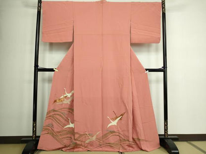 平和屋着物■色留訪問着　駒刺繍　飛鶴文　金銀彩　正絹　逸品　DAAZ9876sf
