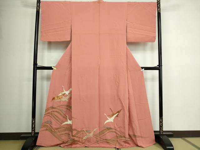 平和屋着物■色留訪問着　駒刺繍　飛鶴文　金銀彩　正絹　逸品　DAAZ9876sf