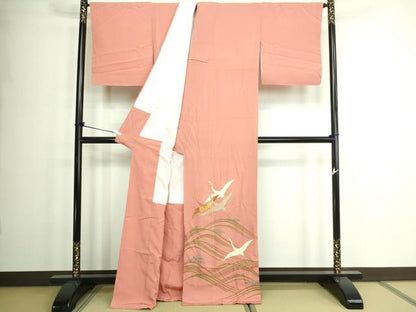 平和屋着物■色留訪問着　駒刺繍　飛鶴文　金銀彩　正絹　逸品　DAAZ9876sf