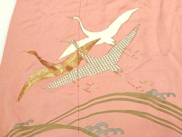 平和屋着物■色留訪問着　駒刺繍　飛鶴文　金銀彩　正絹　逸品　DAAZ9876sf