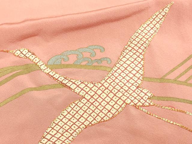 平和屋着物■色留訪問着　駒刺繍　飛鶴文　金銀彩　正絹　逸品　DAAZ9876sf