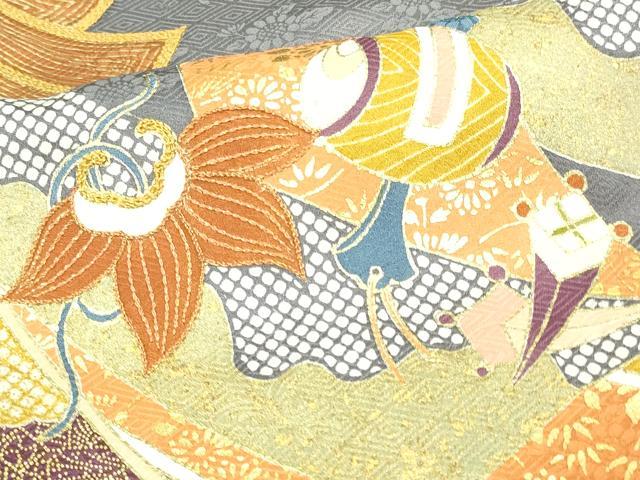 平和屋着物□豪華色留袖 駒刺繍 宝尽くし花文 金彩 正絹 逸品 DAAZ9901sf