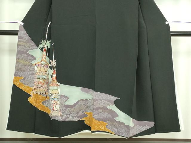 平和屋着物■豪華黒留袖　風景文　鉾　金彩　正絹　逸品　DAAZ9916sf