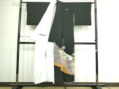 平和屋着物■豪華黒留袖　風景文　鉾　金彩　正絹　逸品　DAAZ9916sf