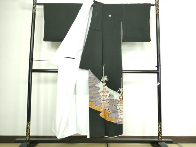 平和屋着物■豪華黒留袖　風景文　鉾　金彩　正絹　逸品　DAAZ9916sf