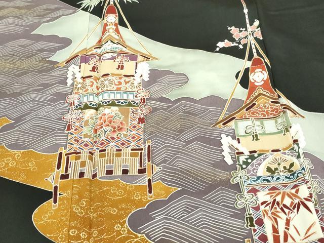 平和屋着物■豪華黒留袖　風景文　鉾　金彩　正絹　逸品　DAAZ9916sf