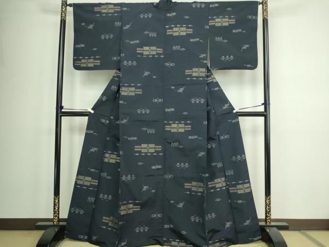平和屋着物■上質な紬　幾何学文　正絹　逸品　DAAZ9933sf