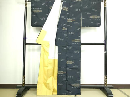 平和屋着物■上質な紬　幾何学文　正絹　逸品　DAAZ9933sf