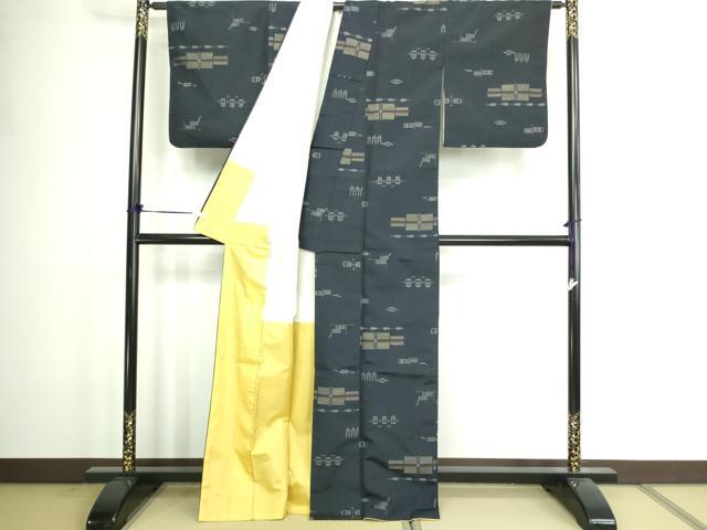 平和屋着物■上質な紬　幾何学文　正絹　逸品　DAAZ9933sf